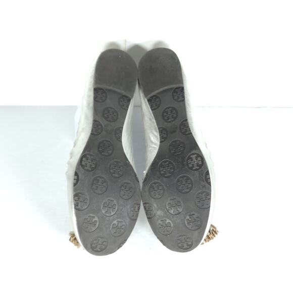 TORY BURCH Women's Reese US 6,5M Silver Leather Tassels Logo SlipOn Ballet Flats - Picture 10 of 16